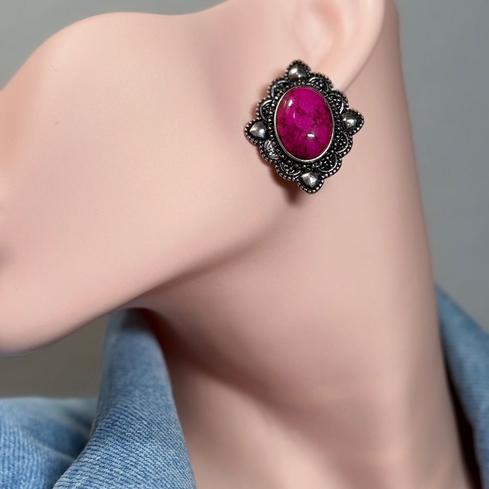 Western Style Pink Turquoise Earrings